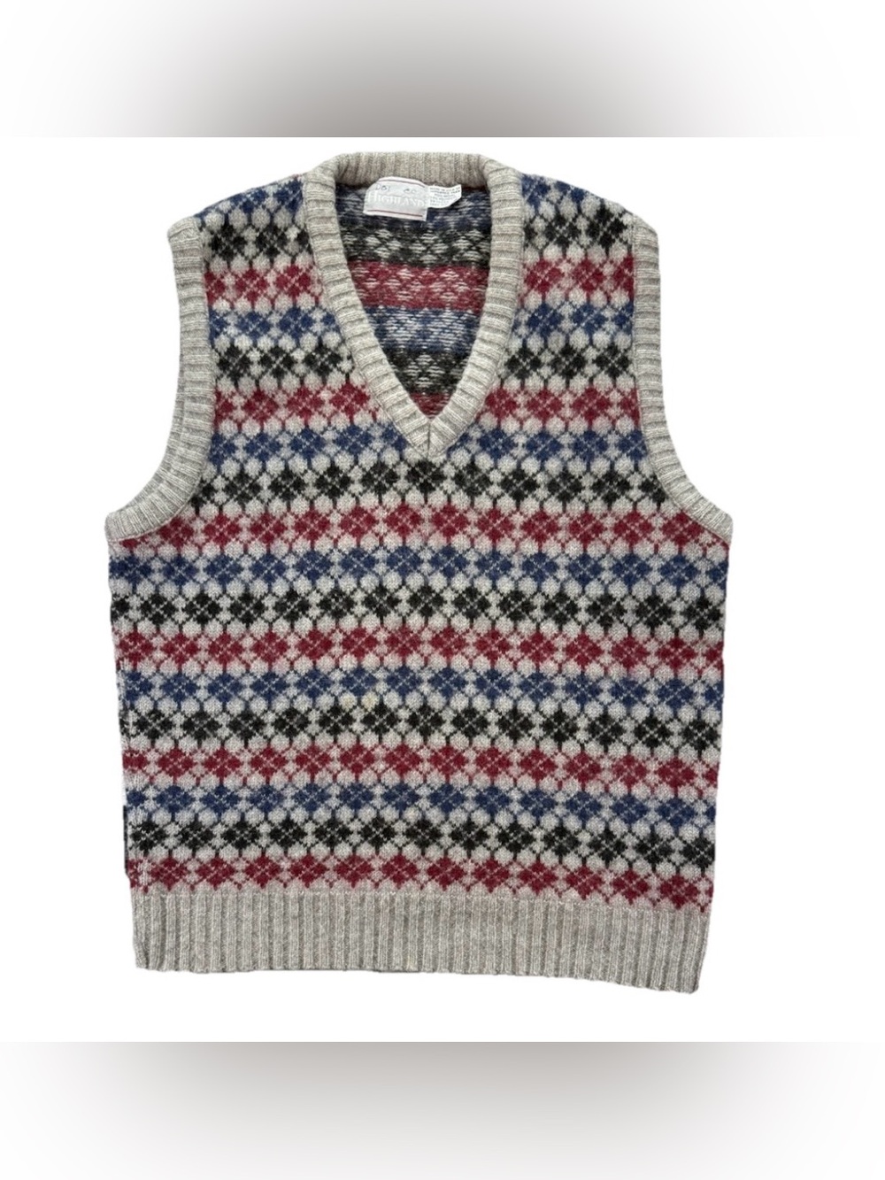 Vintage Highland Wool Sweater Vest Men's Medium Fair Isle Geometric 80s Academia